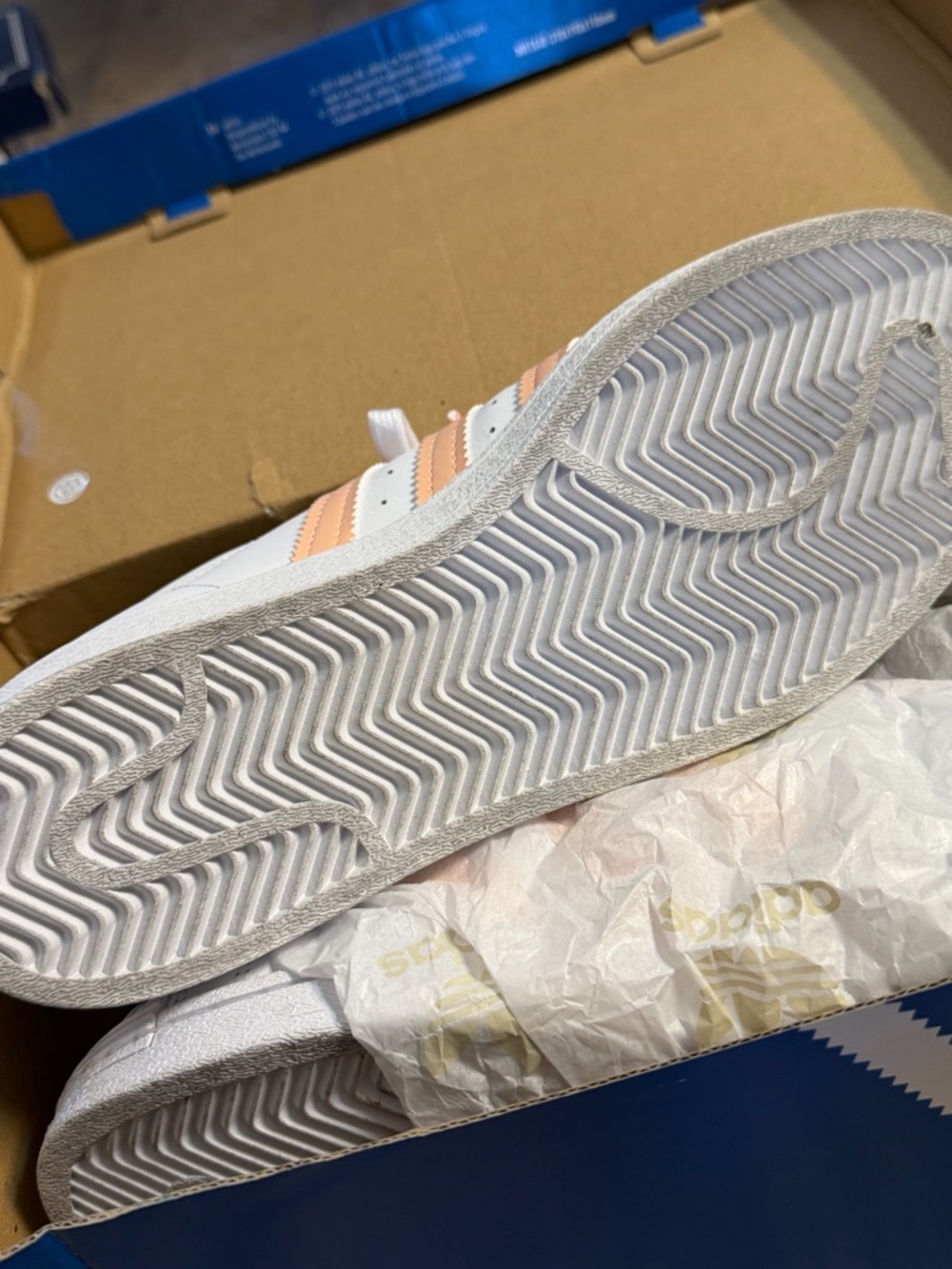 adidas White Sneakers with Peach Stripes and Gum-Effect Sole